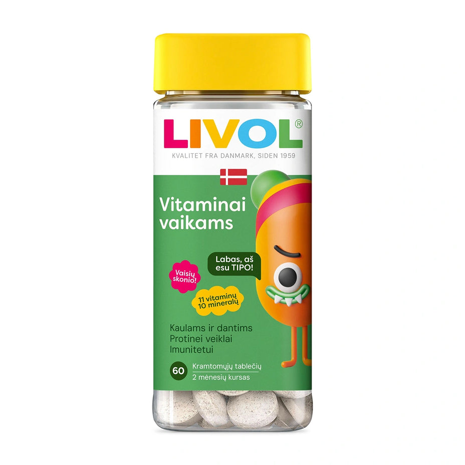 LIVOL MULTI vitaminai vaikams, vaisių skonio, 60 kramtomųjų tablečių