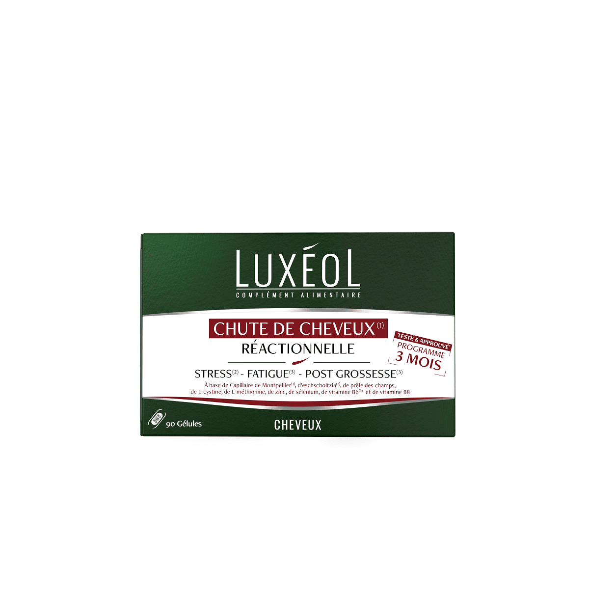 LUXEOL maisto papildas nuo reaktyvaus plaukų slinkimo, 90 kapsulių
