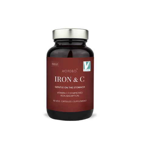 NORDBO biologiškai aktyvi geležis (bisglicinatas) su vitaminu C,  90 kaps.