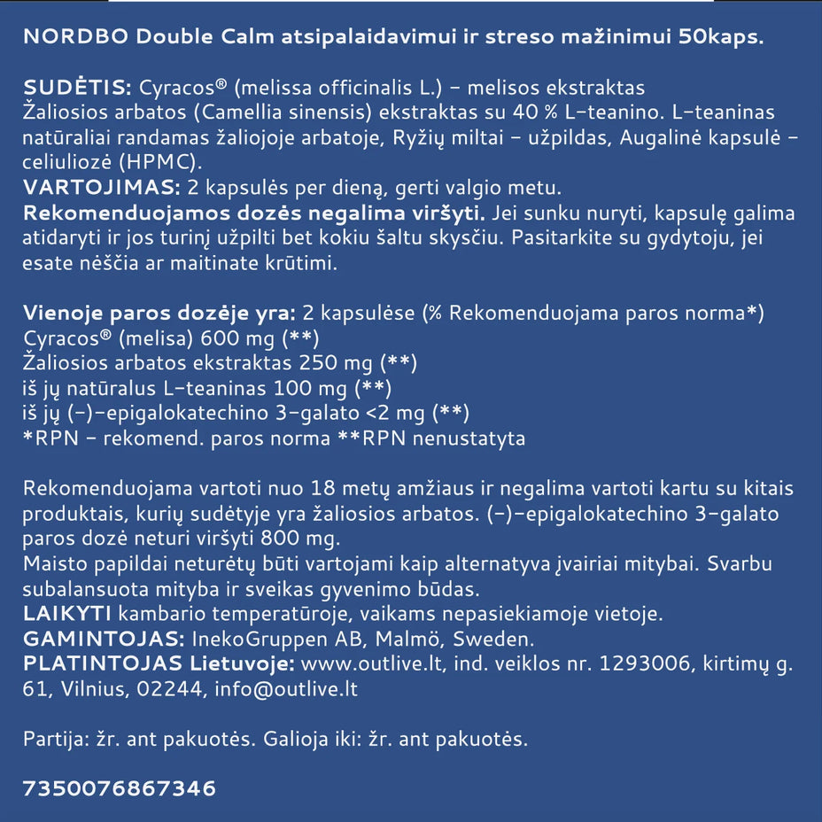 NORDBO Double Calmi, 50 kapsulių