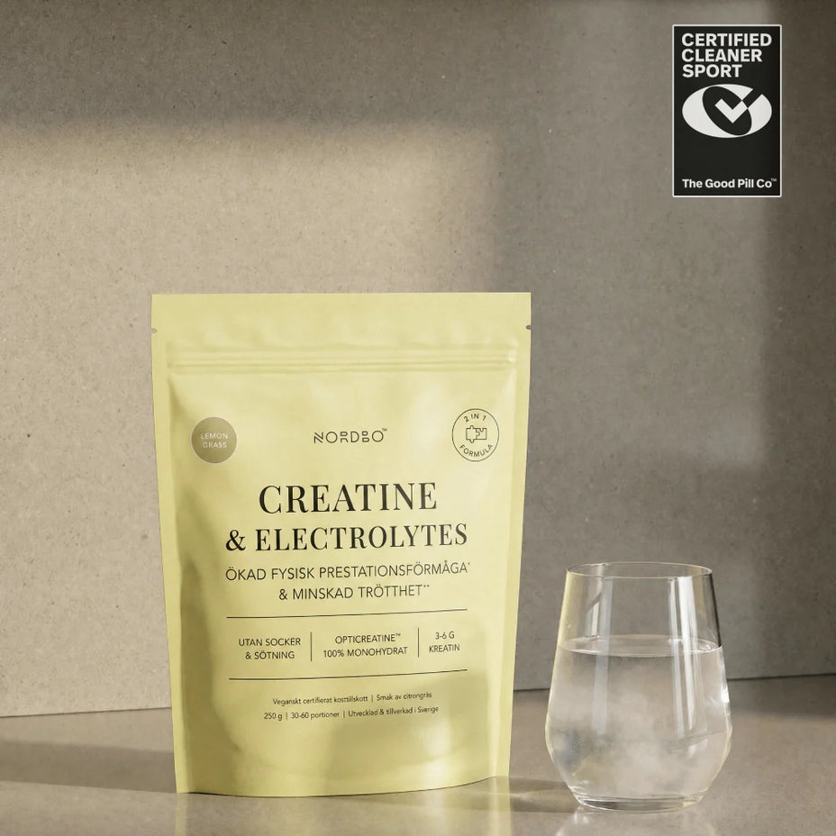 NORDBO kreatino monohidratas OptiCreatine™ su natūraliais elektrolitais, citrinžolės skonio, 250 g
