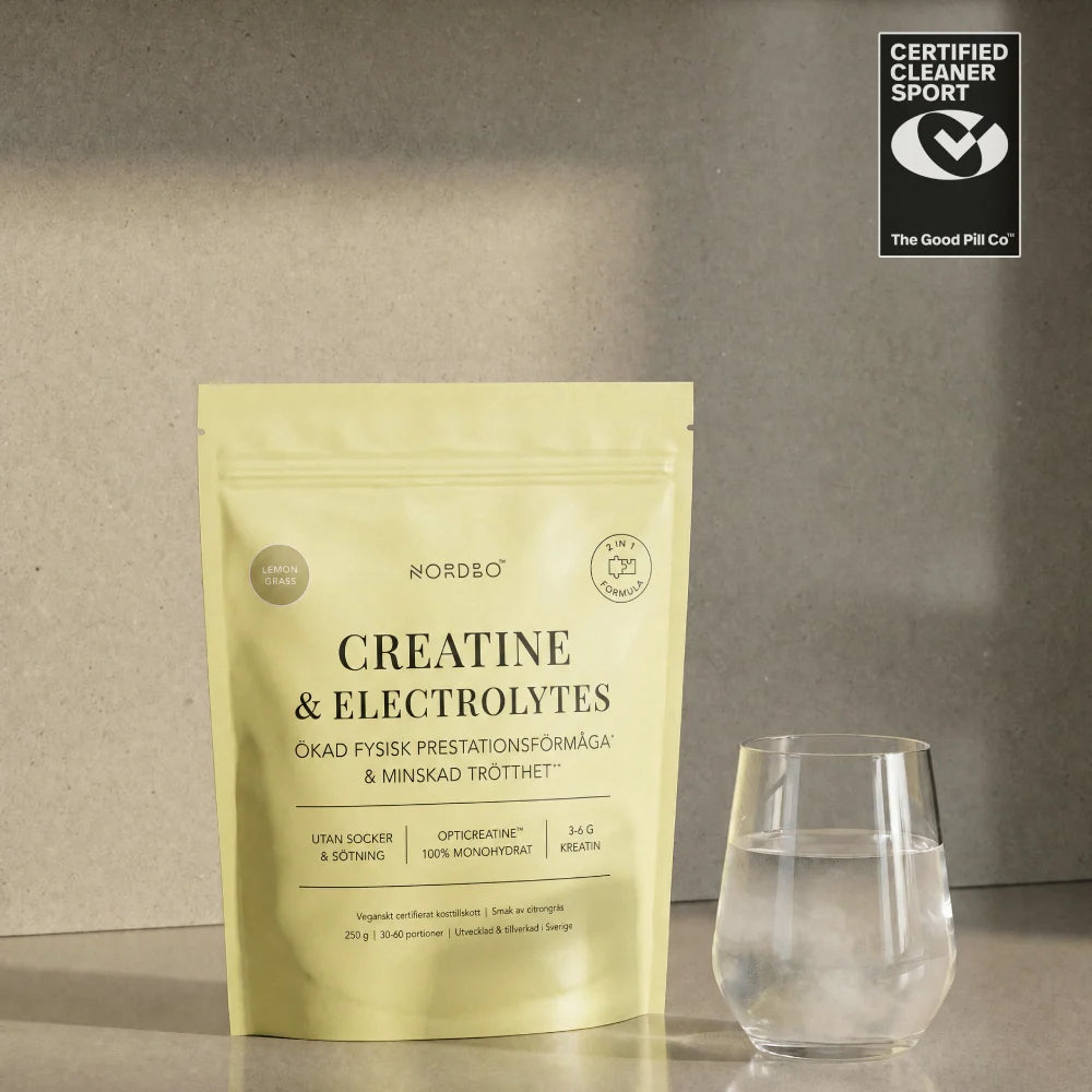 NORDBO kreatino monohidratas OptiCreatine™ su natūraliais elektrolitais, citrinžolės skonio, 250 g