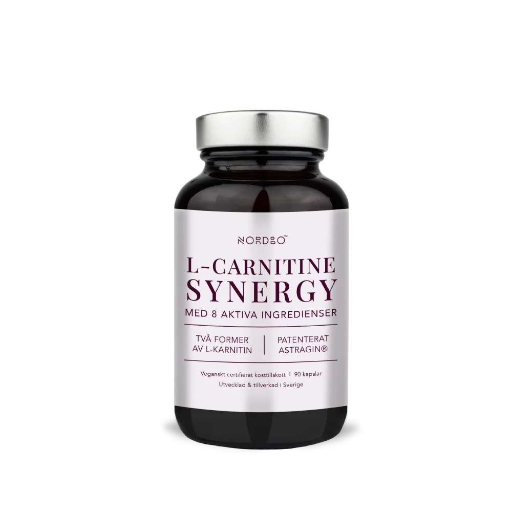 NORDBO L-Carnitine Synergy L-karnitinas su Q10 ir B grupės vitaminais energijai, 90 kaps.