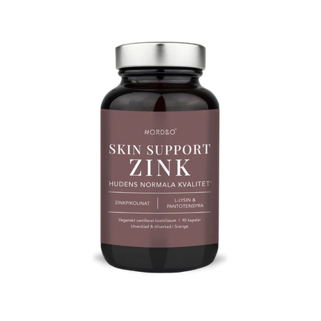NORDBO Skin Support Zink cinkas su vitaminu B5 ir L-lizinu odai, 90  kapsulių