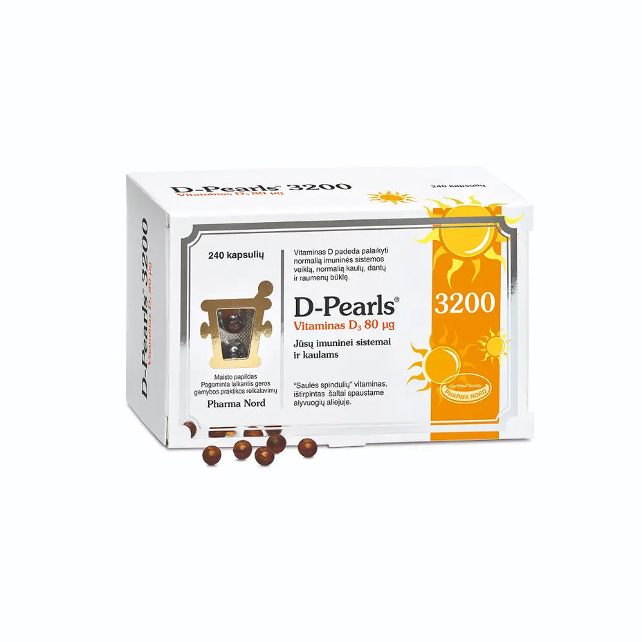 PHARMA NORD D-PEARLS 3200 vitaminas D3, 80 mcg, 240 kapsulių