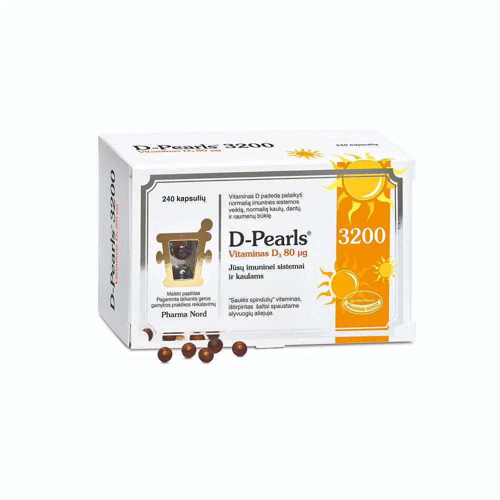 PHARMA NORD D-PEARLS 3200 vitaminas D3, 80 mcg, 240 kapsulių