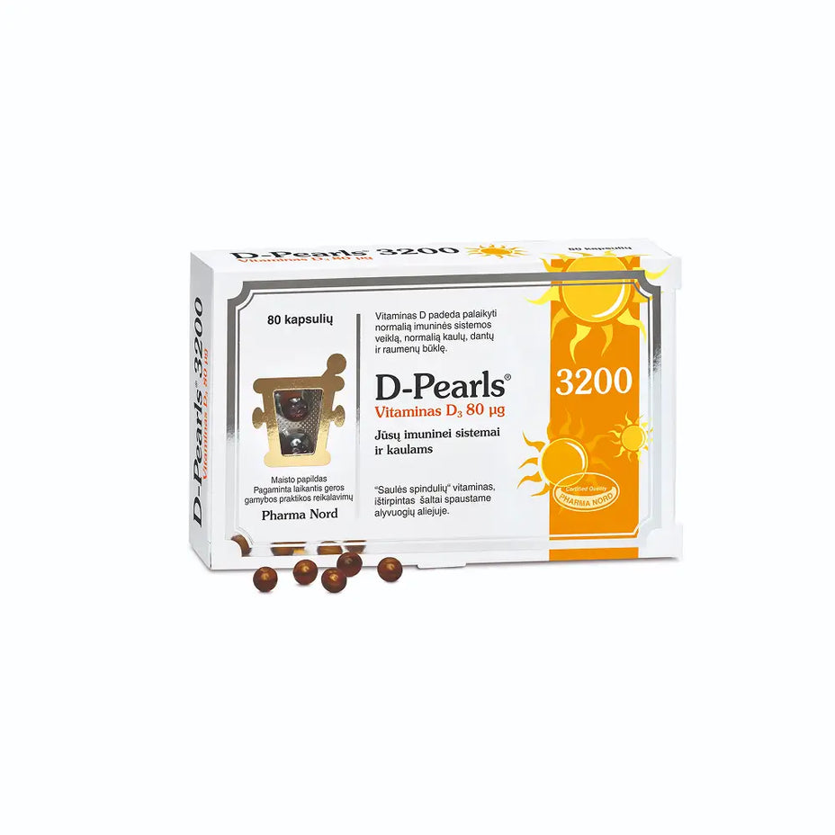 PHARMA NORD D-PEARLS 3200 vitaminas D3, 80 mcg, 80 kapsulių