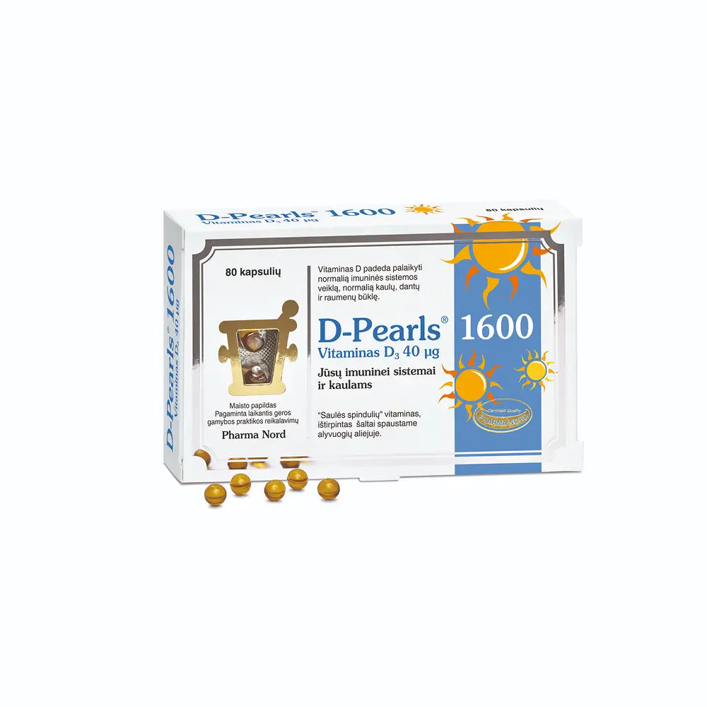 PHARMA NORD D-PEARLS, vitaminas D3, 1600, 40 mcg, 80 kapsulių