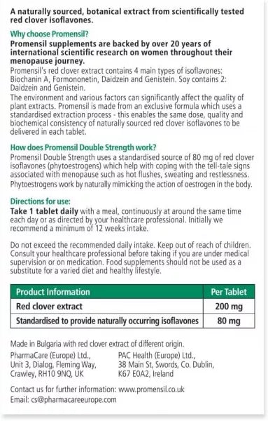 PROMENSIL, raudonojo dobilo izoflavonai, MENOPAUSE DOUBLE STRENGHT, 80 mg
