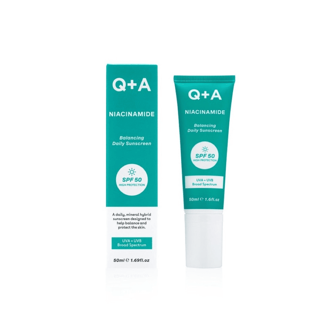 Q+A, Niacinamide Balancing SPF50 Apsauginis kremas nuo saulės probleminei odai, 50ml