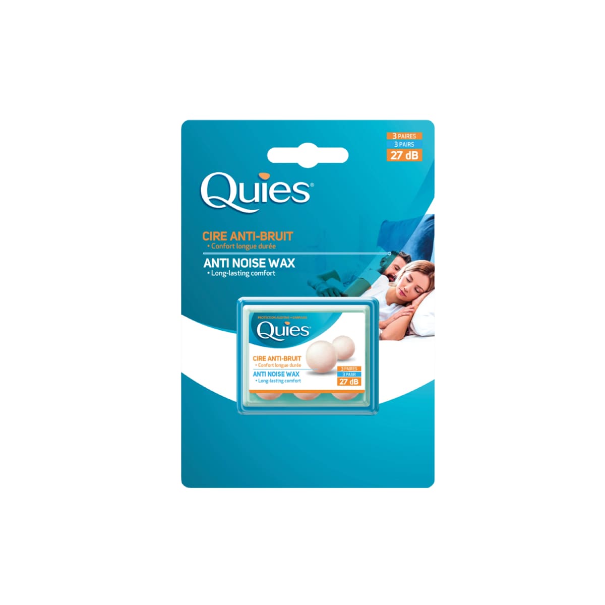 QUIES apsauginiai ausų kištukai iš vaško ir medvilnės, 3 poros