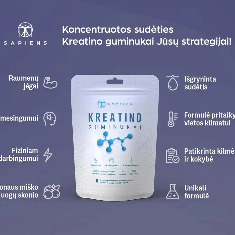 SAPIENS Kreatino guminukai, 90 guminukų