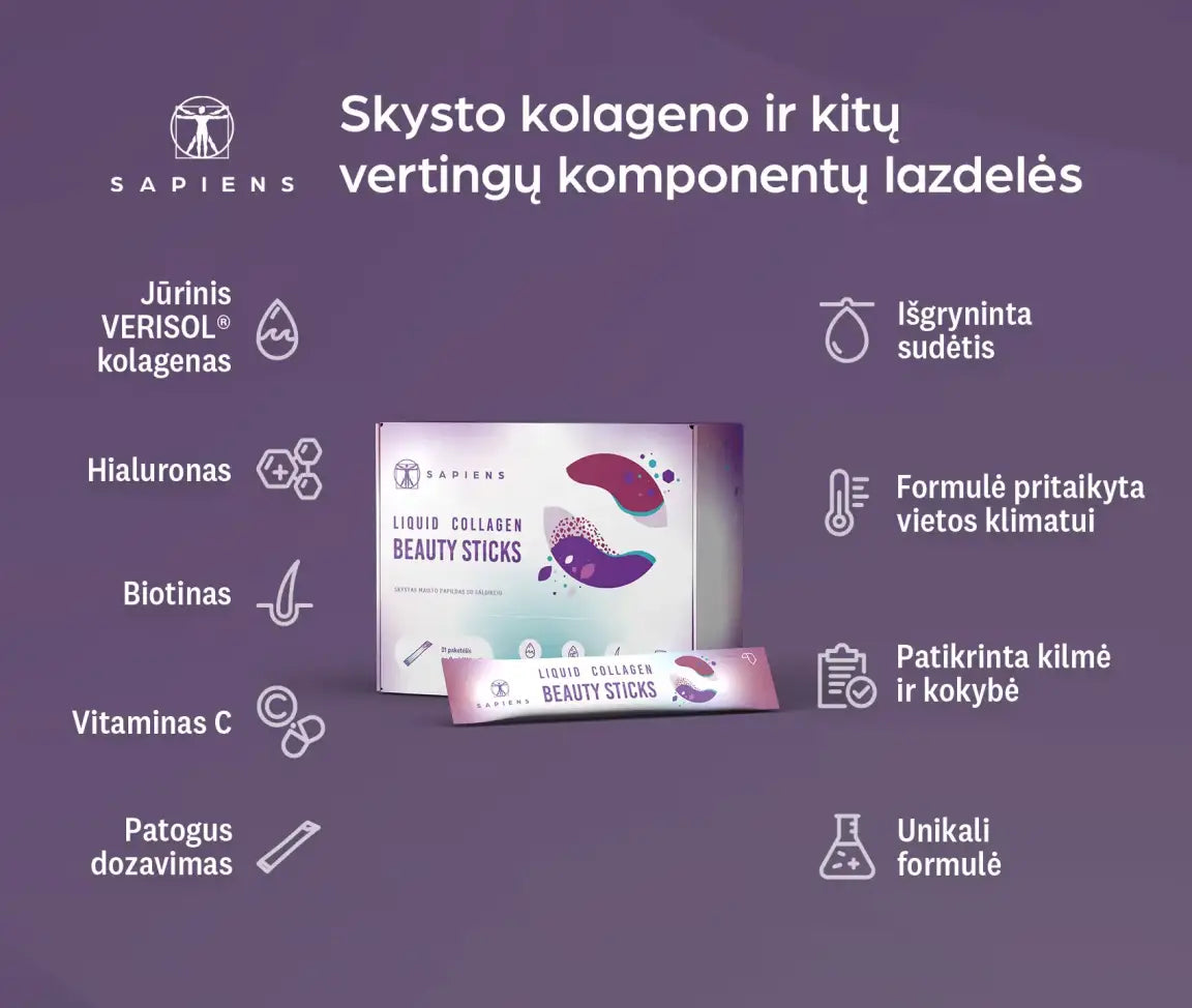 SAPIENS Liquid Collagen Beauty Sticks, 21 paketėlis po 8 ml