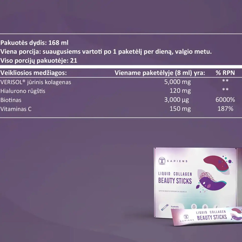 SAPIENS Liquid Collagen Beauty Sticks, 21 paketėlis po 8 ml