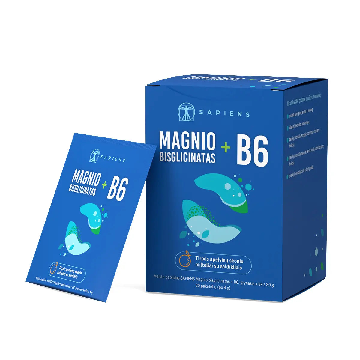 SAPIENS Magnio bisglicinatas + B6,  20 paketėlių