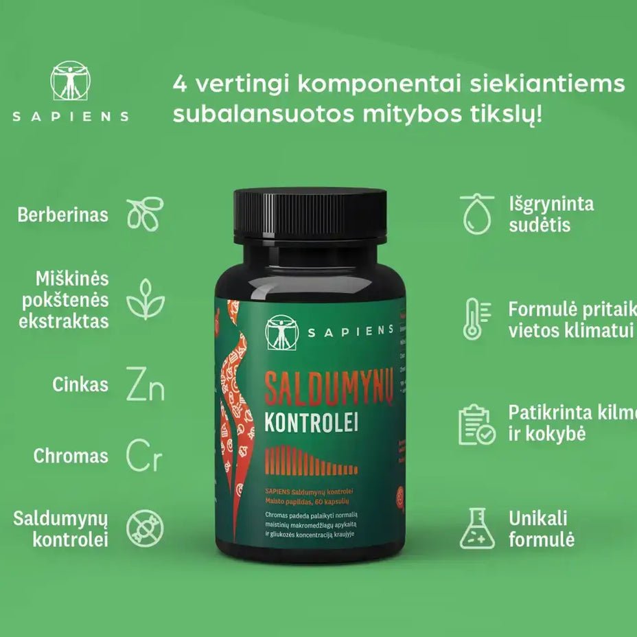 SAPIENS Saldumynų kontrolei, 60 kapsulių