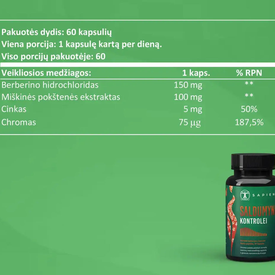 SAPIENS Saldumynų kontrolei, 60 kapsulių