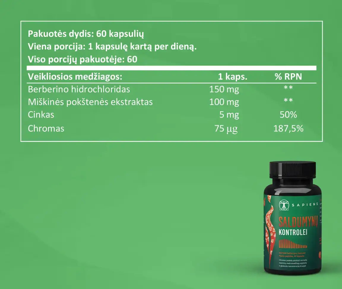 SAPIENS Saldumynų kontrolei, 60 kapsulių