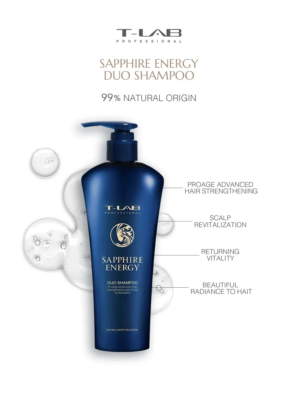 T-LAB Professional Sapphire Energy Duo Shampoo Šampūnas plaukų stiprinimui ir anti-senėjimo poveikis