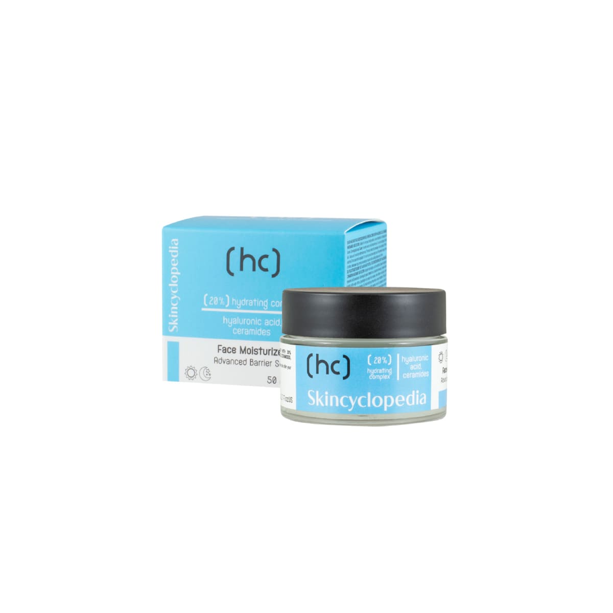 Skincyclopedia drėkinamasis veido kremas su 20% drėkinamuoju kompleksu, hialurono rūgštimi, keramidais ir niacinamidu, 50ml