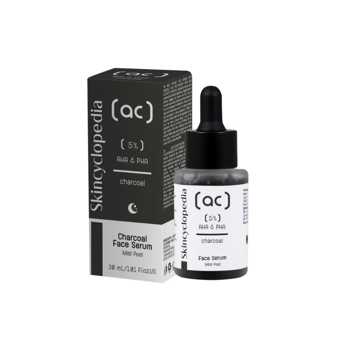 Skincyclopedia švelnus šveičiamasis veido serumas su 5% AHA ir PHA rūgščių kompleksu, 30ml