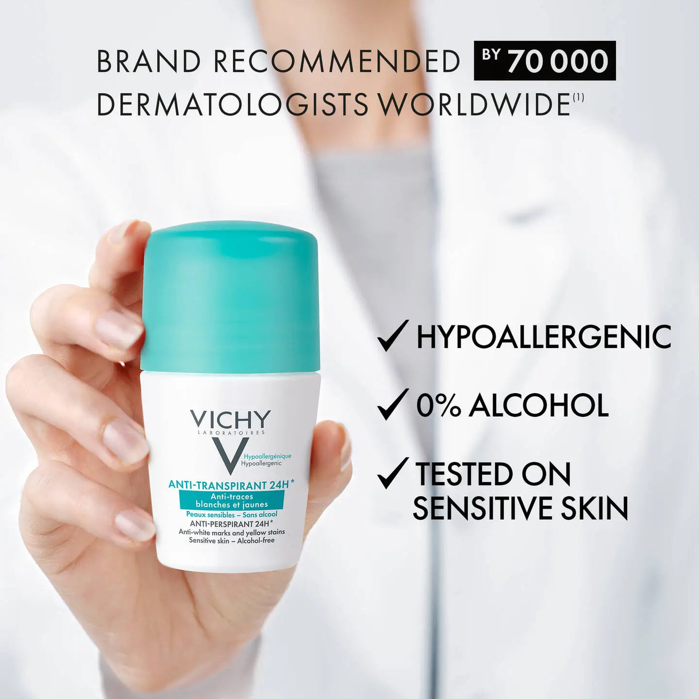 VICHY rutulinis dezodorantas antiperspirantas 48H, nepaliekantis žymių, 50 ml